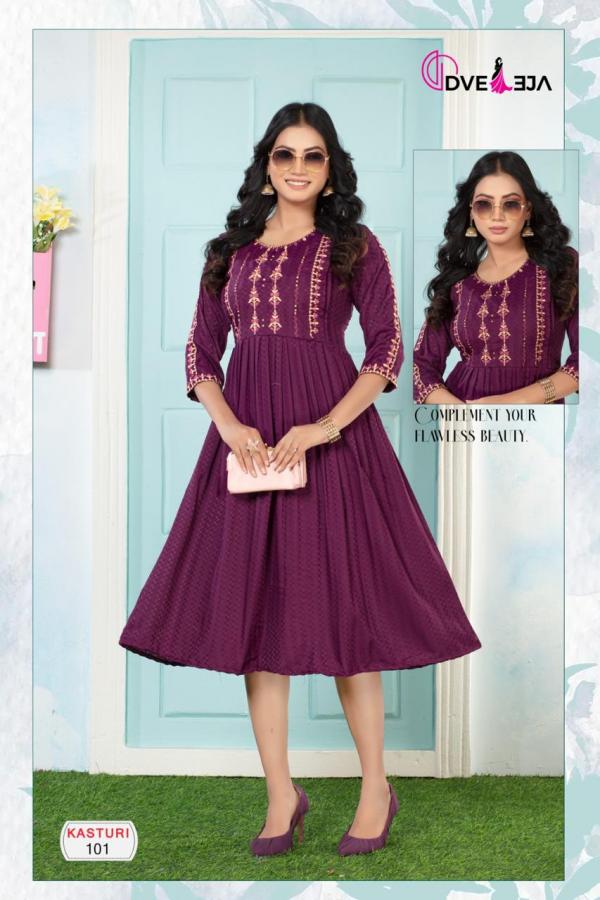 Dveeja Kasturi Rayon Designer Fancy Long Anarkali Kurti Collection